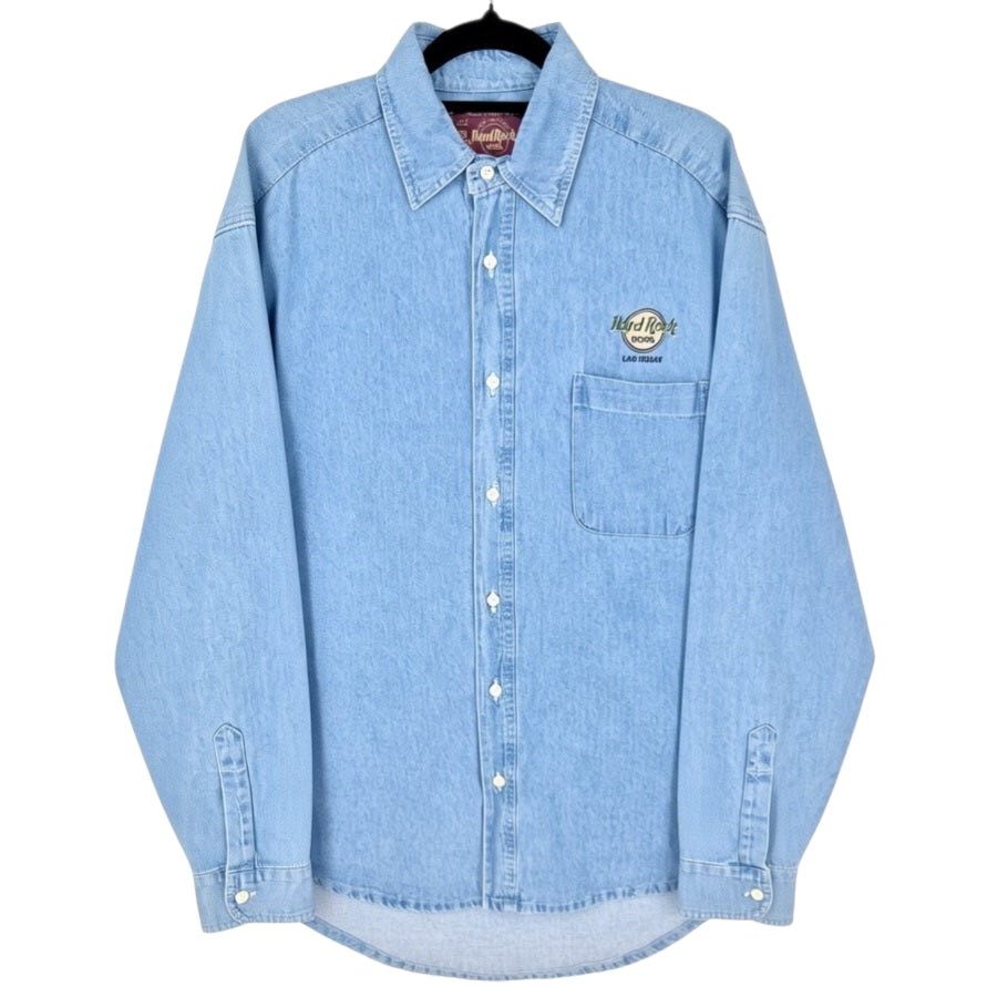 Vintage Hard Rock Hotel Las Vegas 90's Blue Long Sleeve Button Denim Shirt Size M