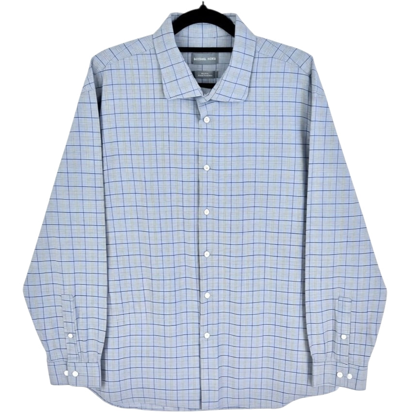 Michael Kors Grey Checkered Slim Fit Dress Shirt Size XL