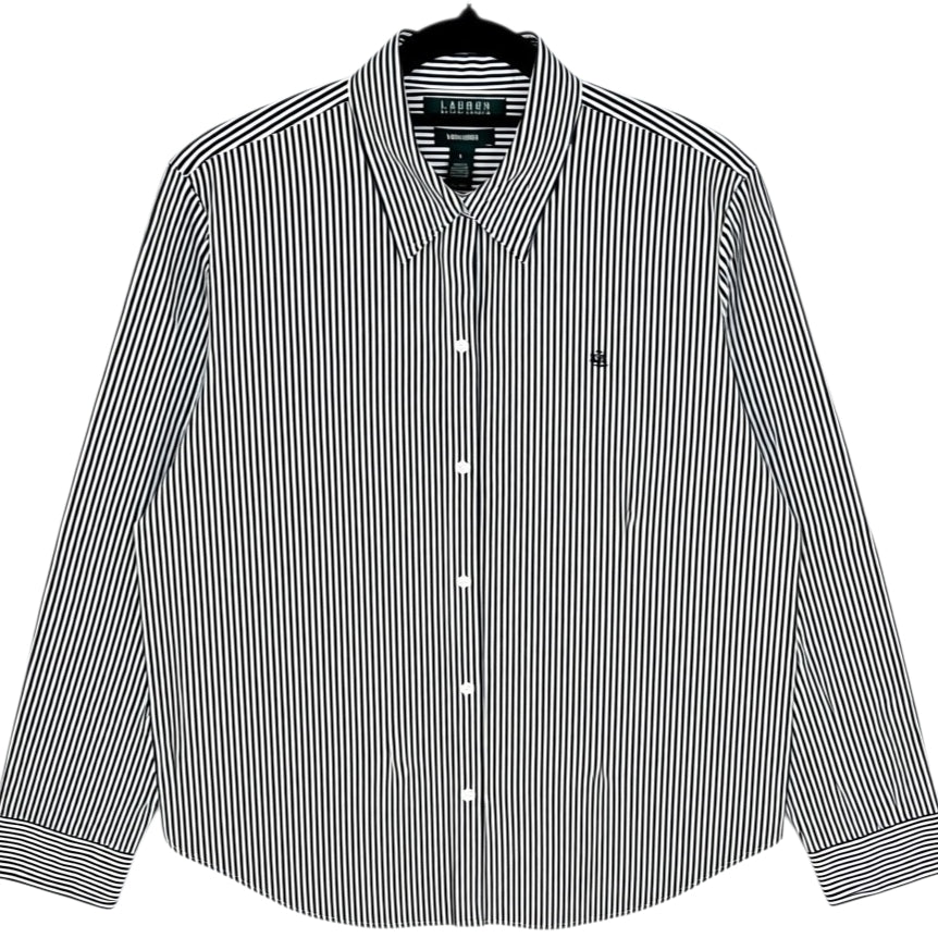 Vintage Ralph Lauren Green Label Womens Grey Striped Button Shirt Size L