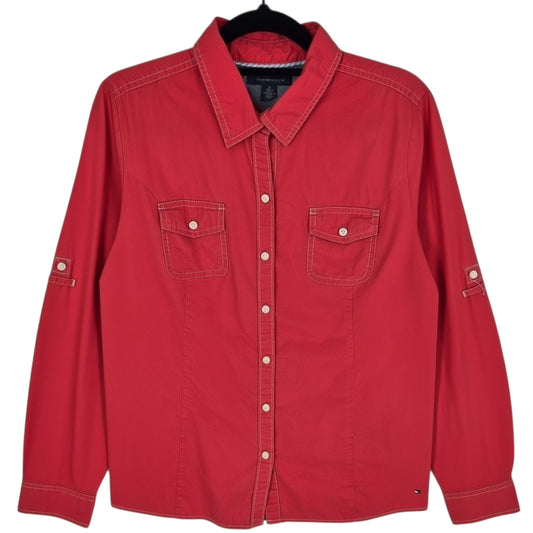 Tommy Hilfiger Womens Red Long Sleeve Button Shirt Size M