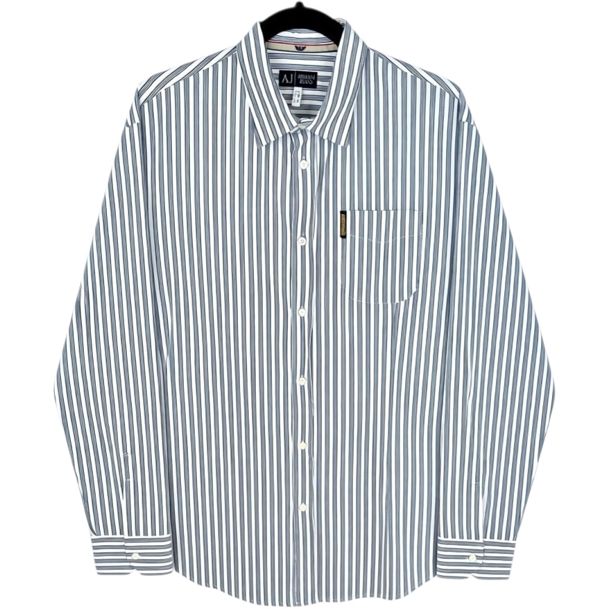 Armani Jeans White & Blue Slim Striped Dress Shirt Size XL