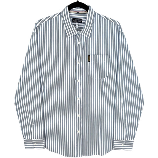 Armani Jeans White & Blue Slim Striped Dress Shirt Size XL