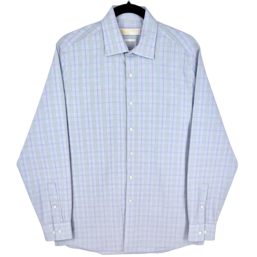 Michael Kors Steel Blue Checkered Non Iron Dress Shirt Size L