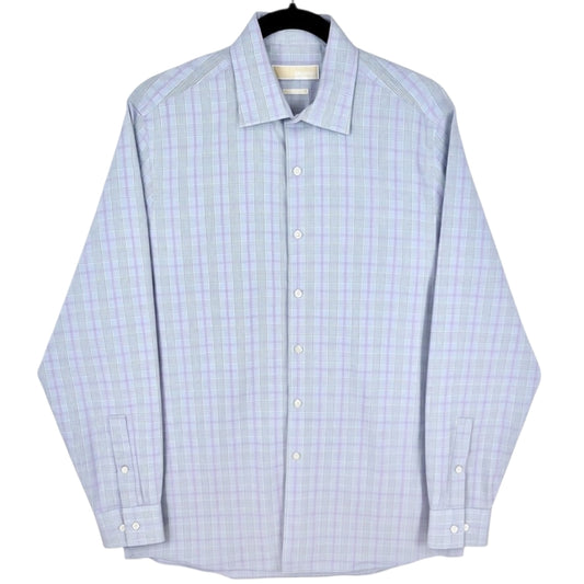Michael Kors Steel Blue Checkered Non Iron Dress Shirt Size L