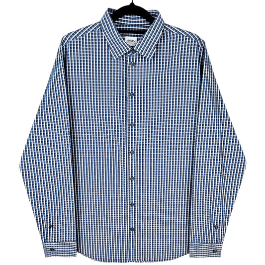 Armani Collezioni Blue & Grey Checkered Dress Shirt Size M