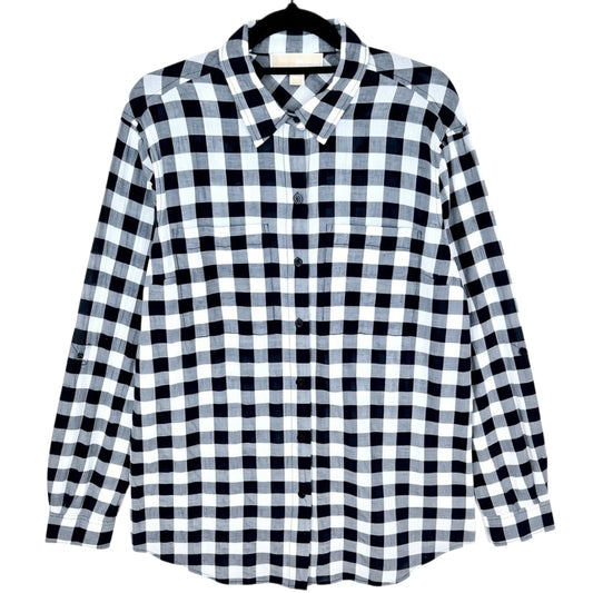 Michael Kors Womens Black & White Checkered Linen Button Shirt Size M