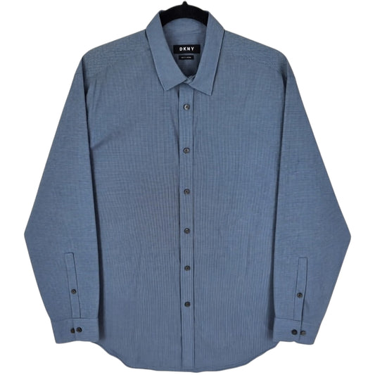 DKNY Blue Slim Fit Stretch Checkered Dress Shirt Size L