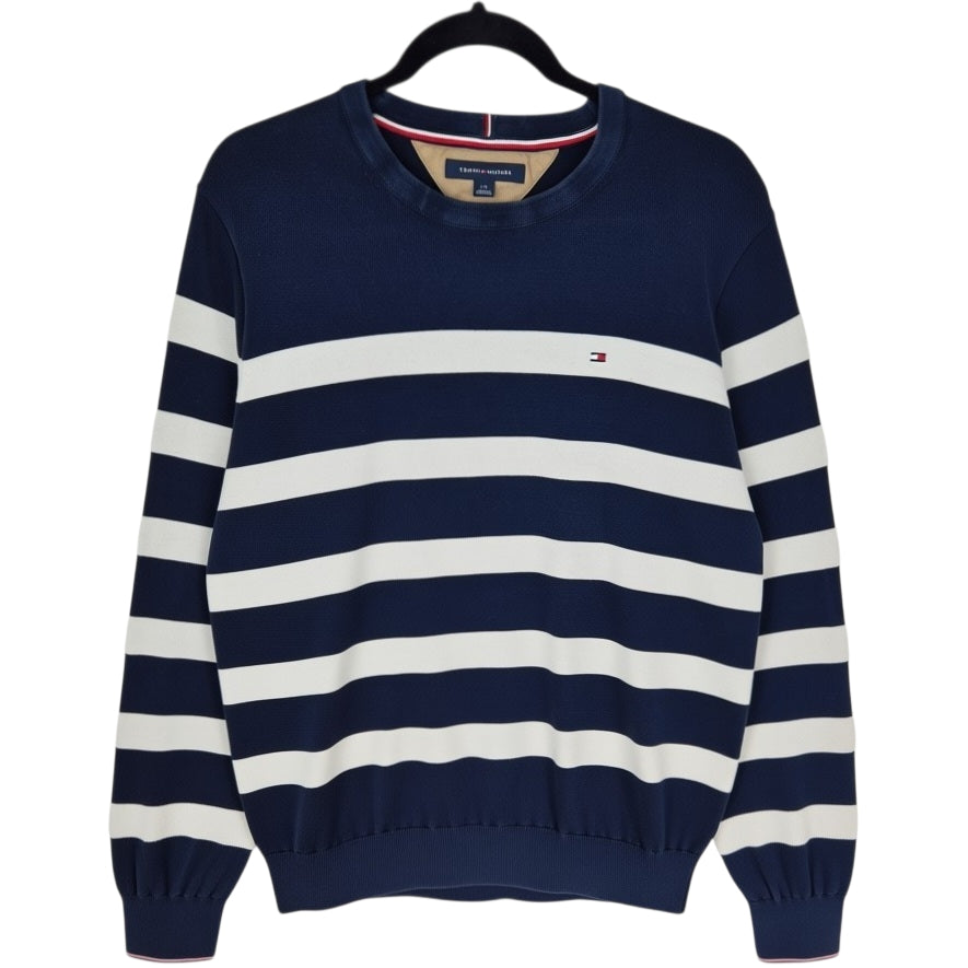 Tommy Hilfiger Dark Blue & White Striped Crewneck Knit Sweater Size L