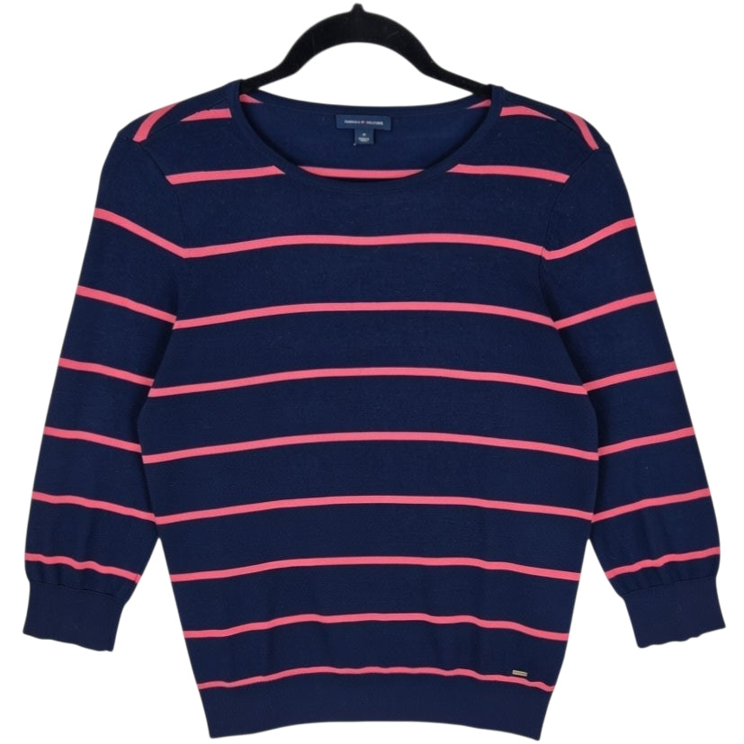 Tommy Hilfiger Womens Dark Blue & Pink Striped Light Knit Sweater Size M