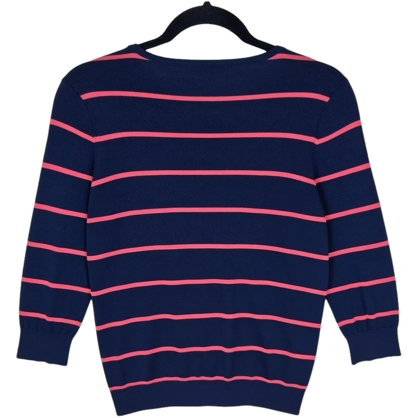 Tommy Hilfiger Womens Dark Blue & Pink Striped Light Knit Sweater Size M