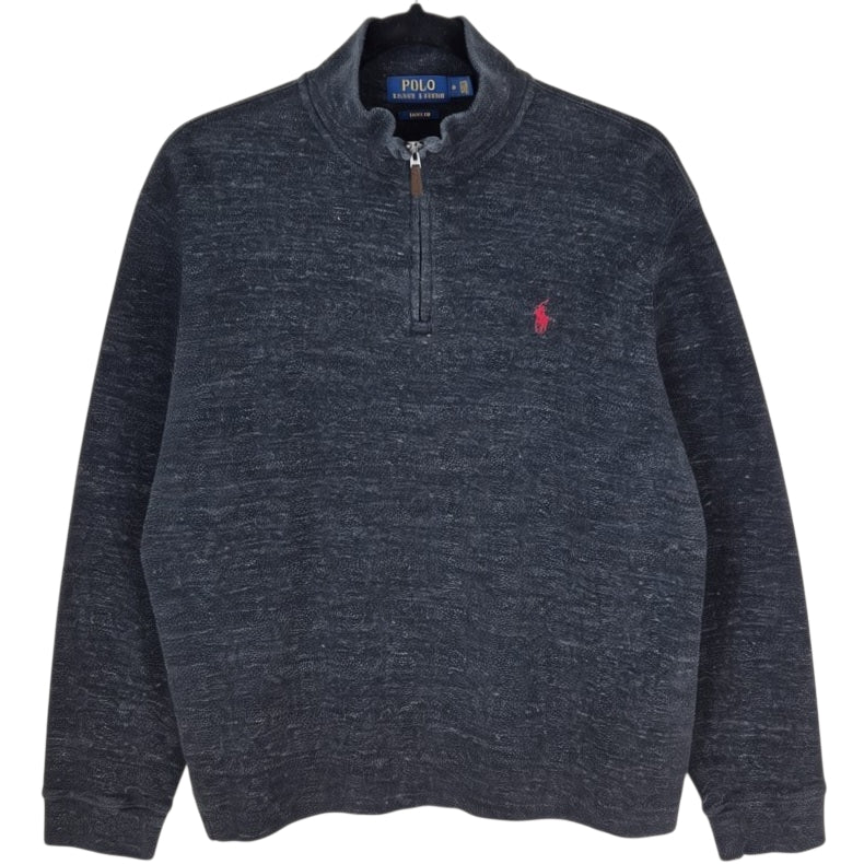Polo Ralph Lauren Dark Grey Quarter Zip Estate Rib Knit Sweater Size M