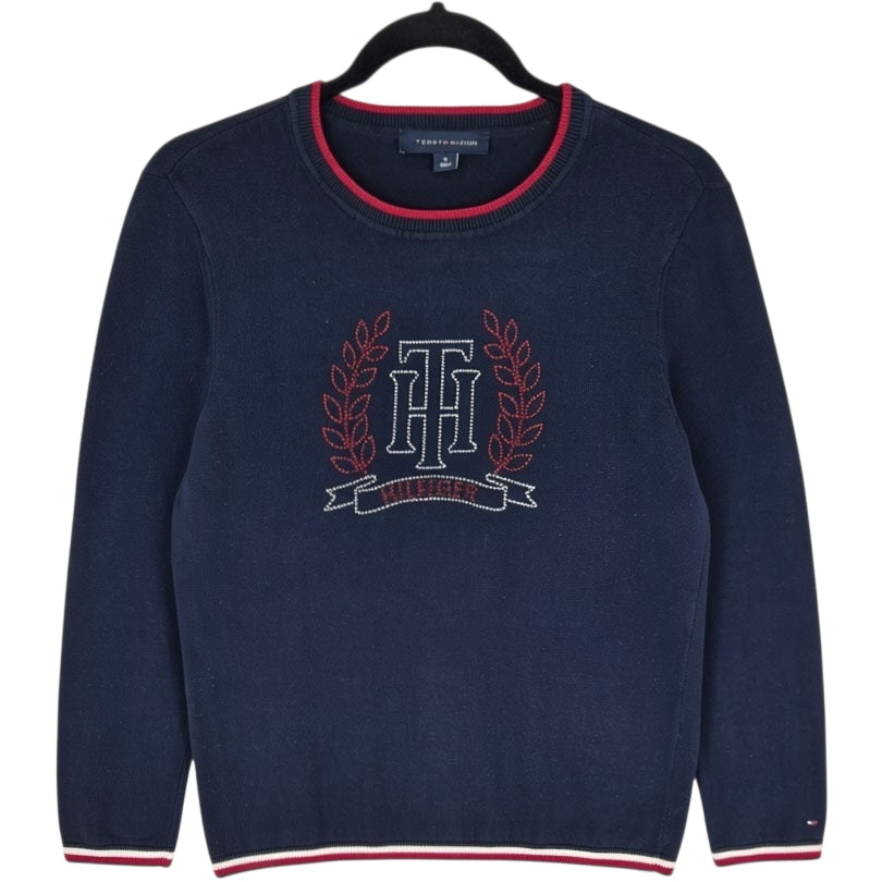 Tommy Hilfiger Womens Dark Blue Diamante Crewneck Knit Sweater Size M