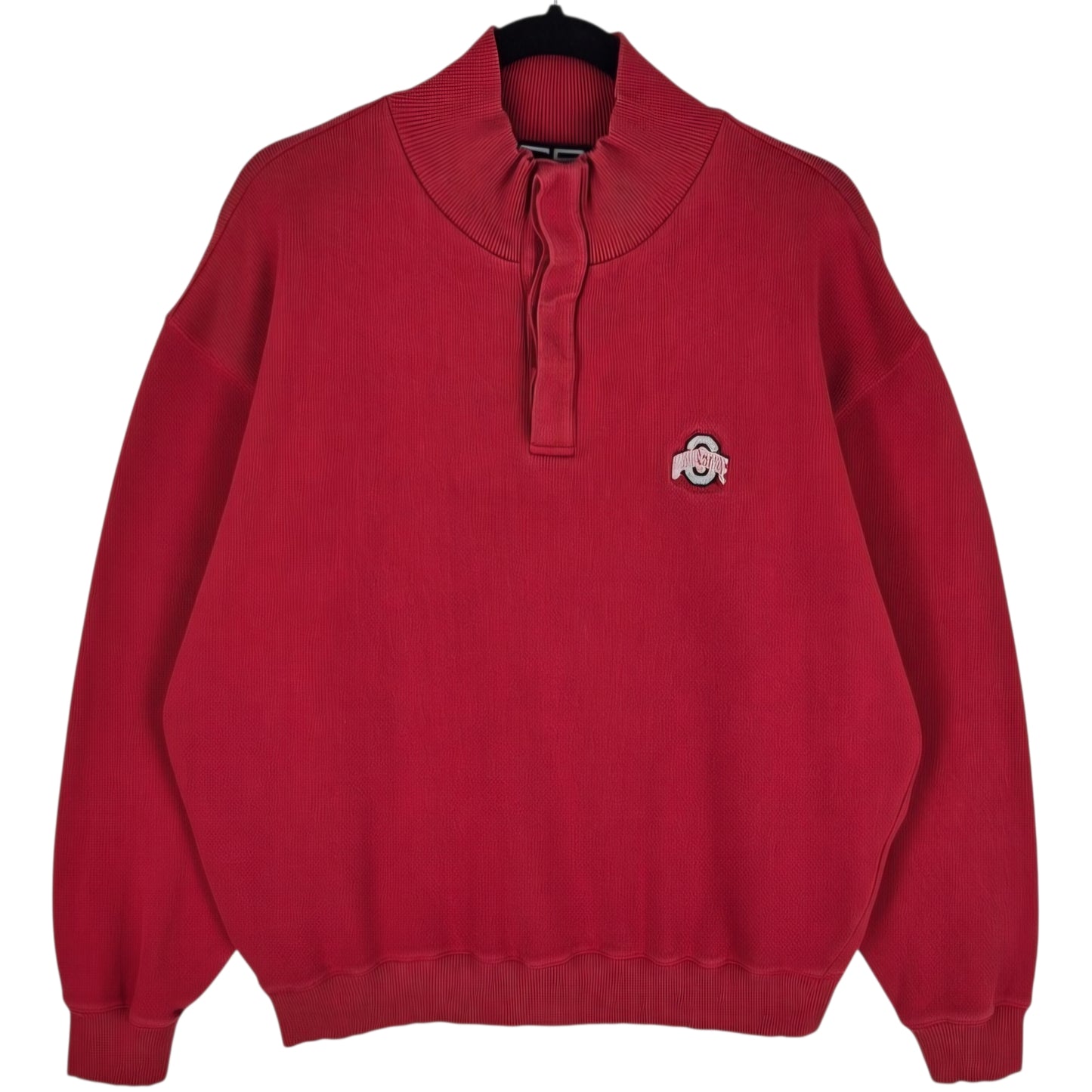 Vintage Ohio State Buckeyes Red Quarter Button Knit Sweater Size L