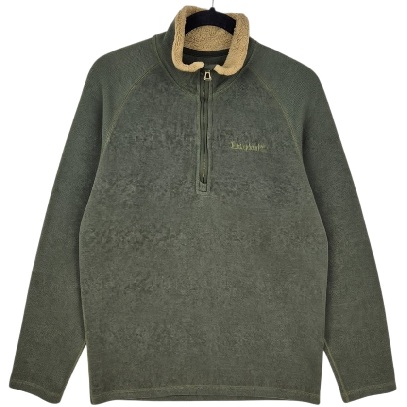 Timberland Olive Green Quarter Zip Fleece Knit Sweater Size L