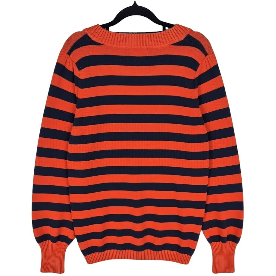 Polo Ralph Lauren Jeans Orange & Blue Striped Slim V Neck Knit Sweater Size XL