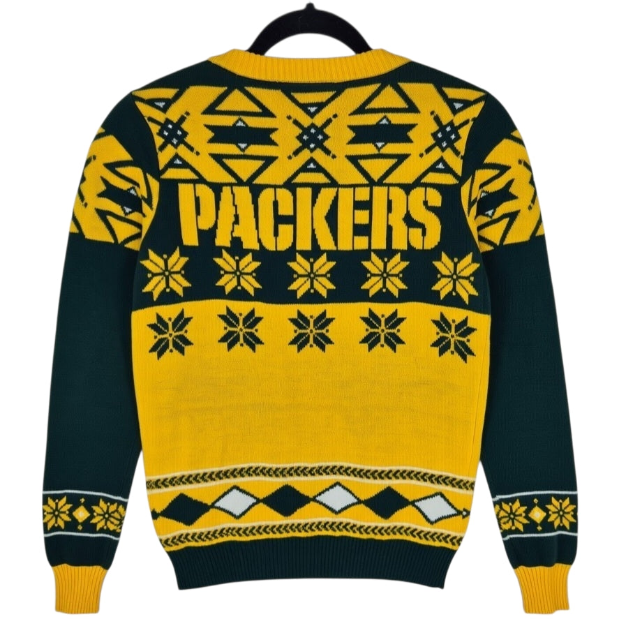 NFL Team Apparel Green Bay Packers Yellow V Neck Acrylic Knit Sweater Size S
