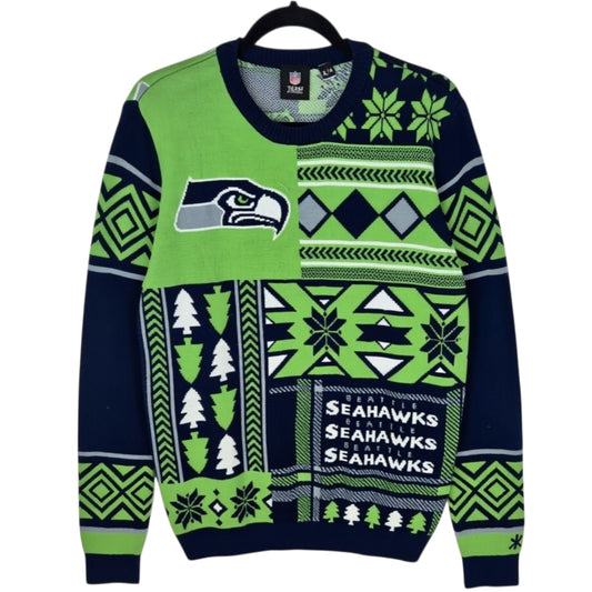 NFL Team Apparel Seattle Seahawks Green & Blue Acrylic Knit Sweater Size M