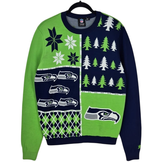 NFL Team Apparel Seattle Seahawks Green & Blue Acrylic Knit Sweater Size L