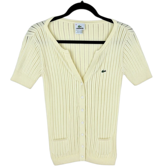 Lacoste Womens Light Yellow Button Knit Top Size XL