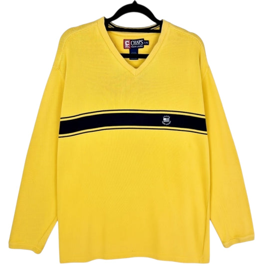 Vintage Ralph Lauren Chaps 90's Yellow V Neck Knit Sweater Size L