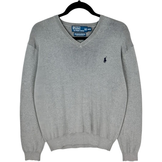 Vintage Polo Ralph Lauren 90's Grey V Neck Knit Sweater Size M