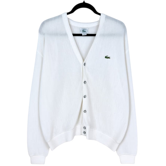 Vintage IZOD Lacoste 80's White Acrylic Button Knit Sweater Size L