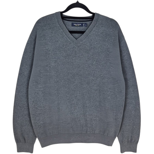 Nautica Grey V Neck Knit Sweater Size XL