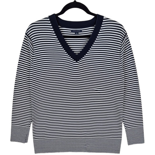 Tommy Hilfiger Womens Blue & White Striped V Neck Knit Sweater Size L