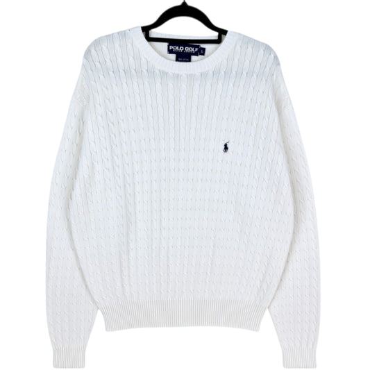 Vintage Polo Ralph Lauren Golf 90's White Crewneck Cable Knit Sweater Size L