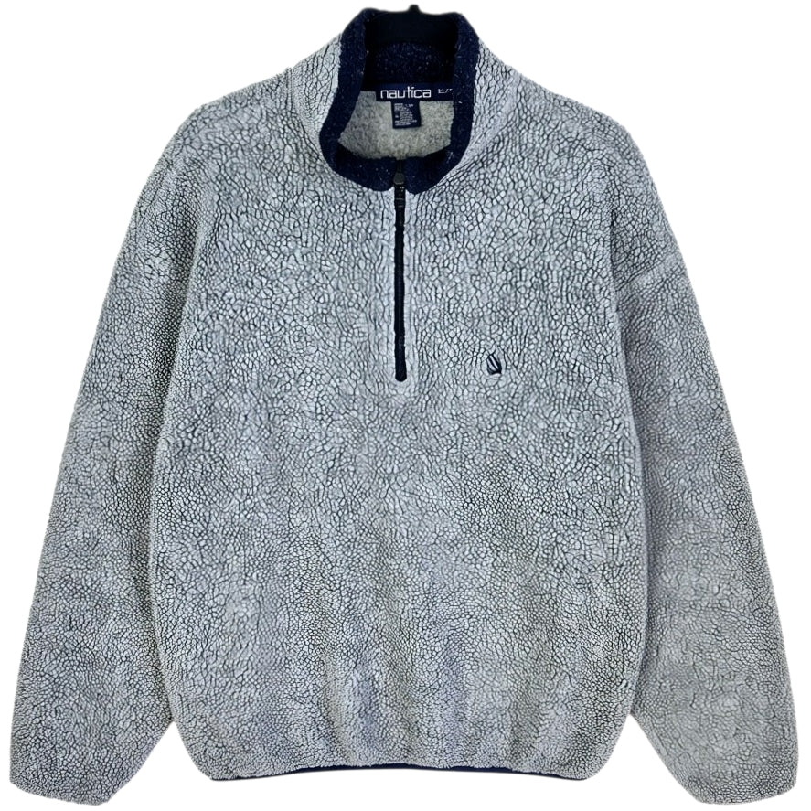 Vintage Nautica 90's Grey Sherpa Quarter Zip Fleece Jumper Size XL