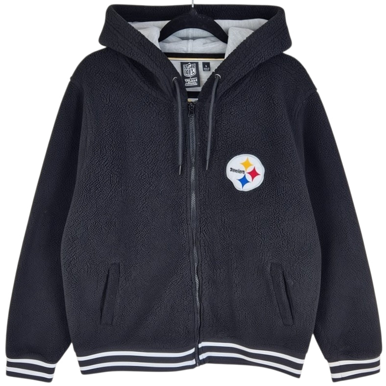 NFL Team Apparel Pittsburgh Steelers Black Full Zip Fleece Hoodie Size L