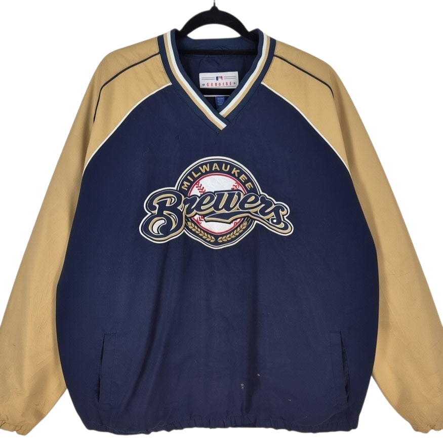 MLB Milwaukee Brewers Dark Blue & Gold Embroidered Light Jacket Size XL
