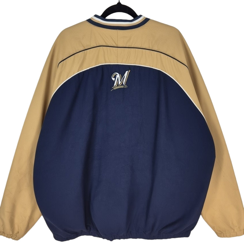 MLB Milwaukee Brewers Dark Blue & Gold Embroidered Light Jacket Size XL