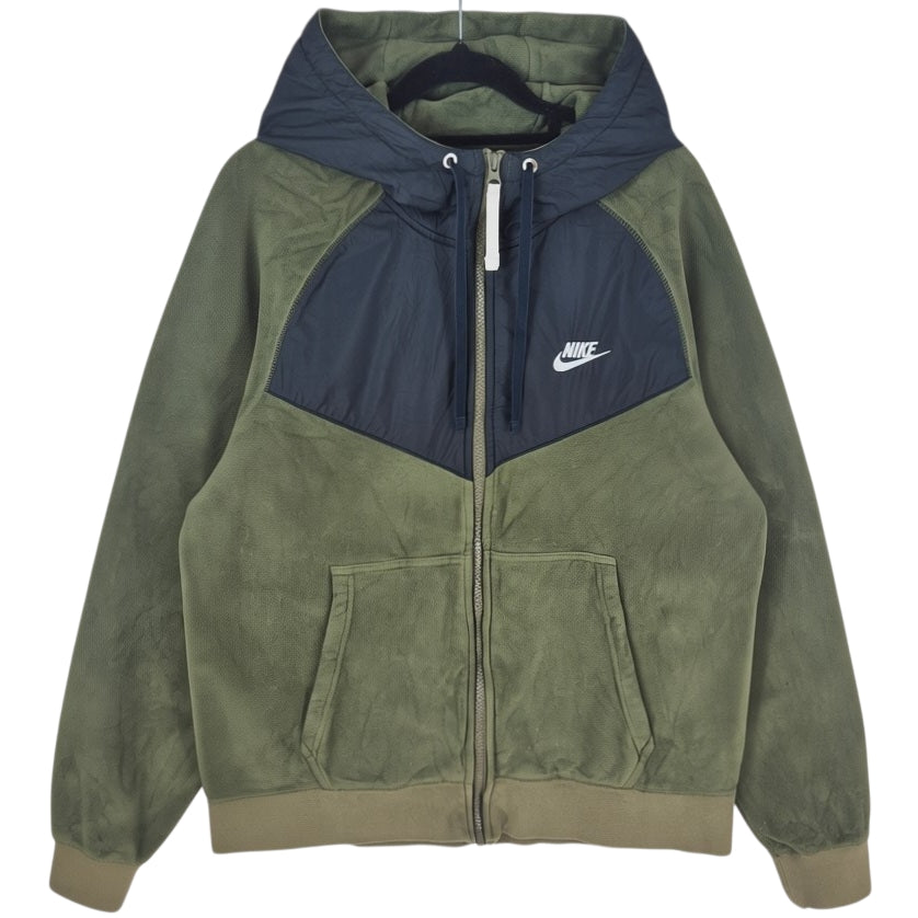 Nike Olive Green Embroidered Hooded Zip Fleece Jumper Size M