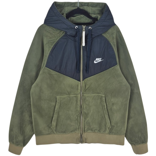 Nike Olive Green Embroidered Hooded Zip Fleece Jumper Size M