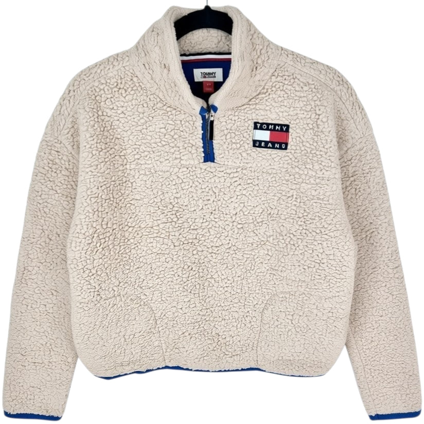 Tommy Jeans Womens Light Brown Quarter Zip Fleece Jumper Size S
