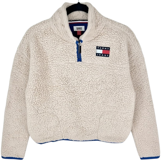 Tommy Jeans Womens Light Brown Quarter Zip Fleece Jumper Size S