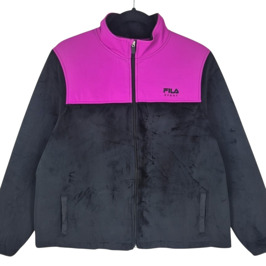 FILA Sport Womens Black & Purple Oversized Mink Fleece Zip Jumper Size XL