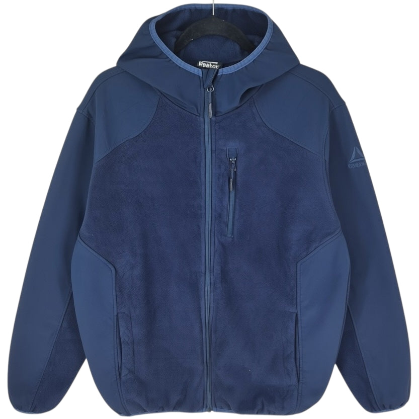 Reebok Dark Blue Hooded Hybrid Fleece Zip Jumper Size L