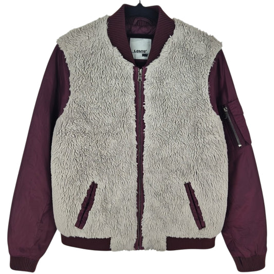 Levis Burgundy & Light Brown Quilted Fleece Bomber Jacket Size M