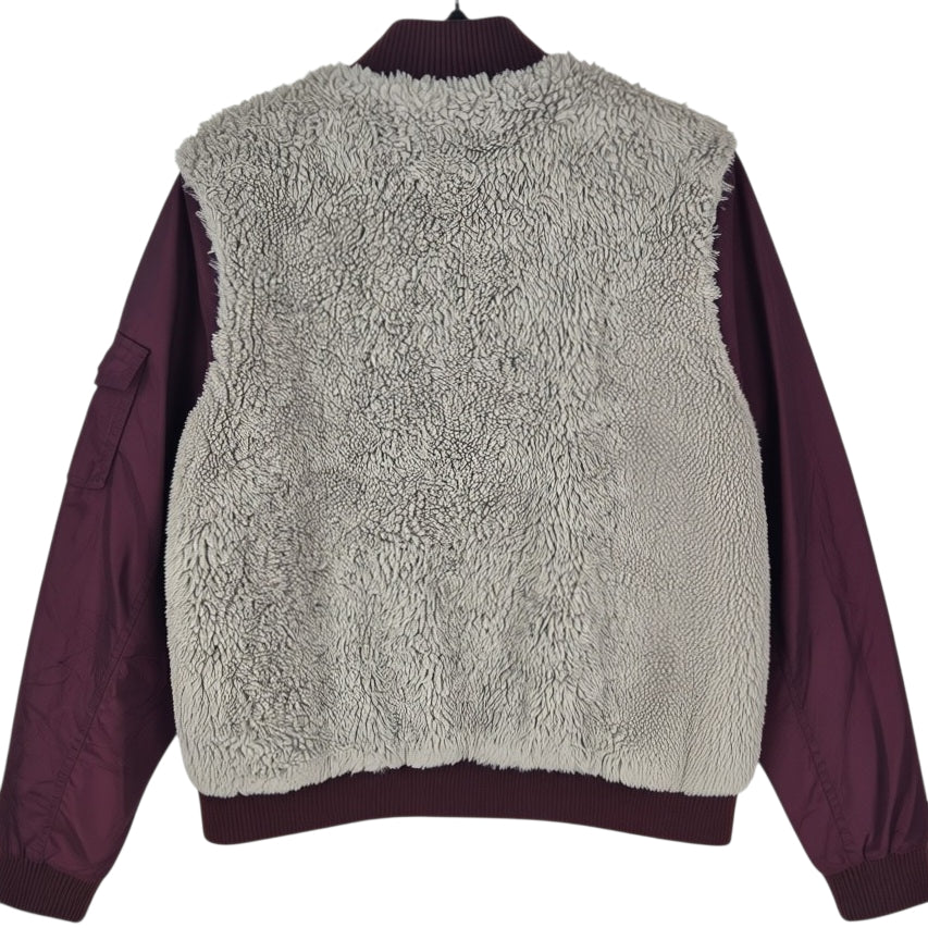 Levis Burgundy & Light Brown Quilted Fleece Bomber Jacket Size M