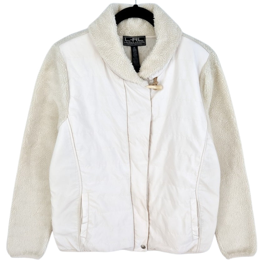 Ralph Lauren Green Label Womens Cream Brown Fleece Zip Jumper Size XL