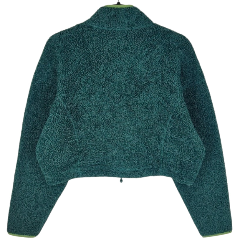 Vintage Champion Womens Green Cropped Quarter Zip Fleece Jumper Size L