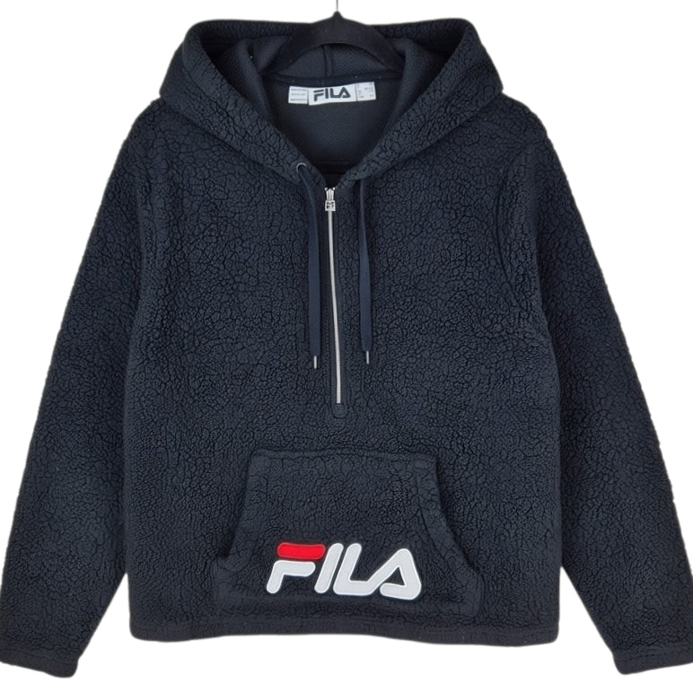FILA Womens Black Embroidered Fleece Hoodie Size L