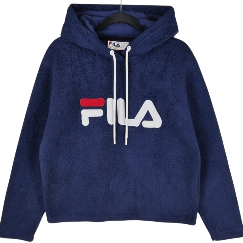 FILA Dark Blue Embroidered Fleece Hoodie Size M