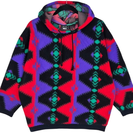 Vintage JeanKris 80's Purple Red & Black USA Made Fleece Hoodie Size L