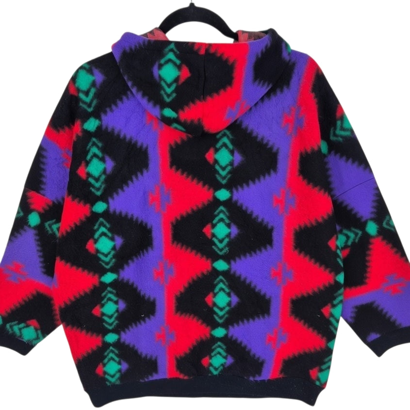 Vintage JeanKris 80's Purple Red & Black USA Made Fleece Hoodie Size L