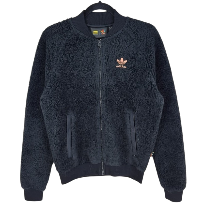 Adidas Pharrell Williams Black Embroidered Fleece Bomber Jacket Size XS