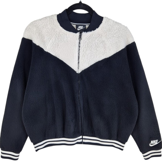 Nike Womens Black & White Fleece Bomber Jacket Size XL