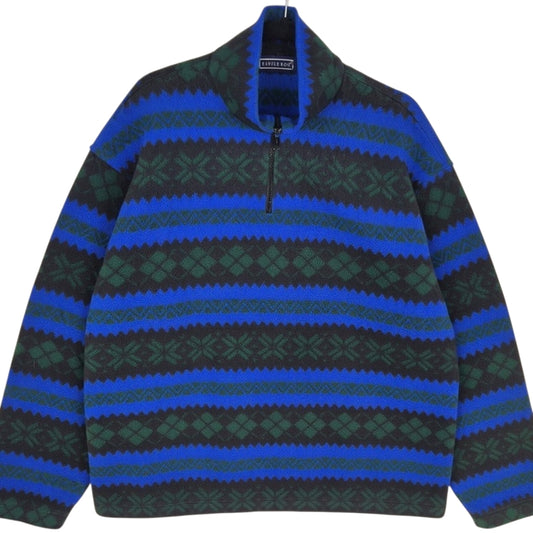 Vintage Saville Row 90's Blue Green & Black Quarter Zip Fleece Jumper Size 2XL